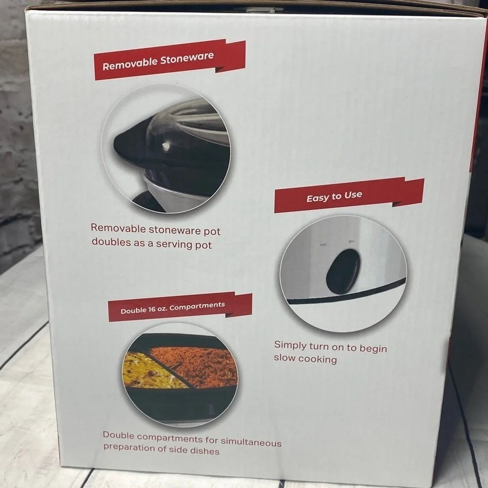 Sunfeast Double Compartment Slow Cooker – 2 x 16 oz Removable Stoneware